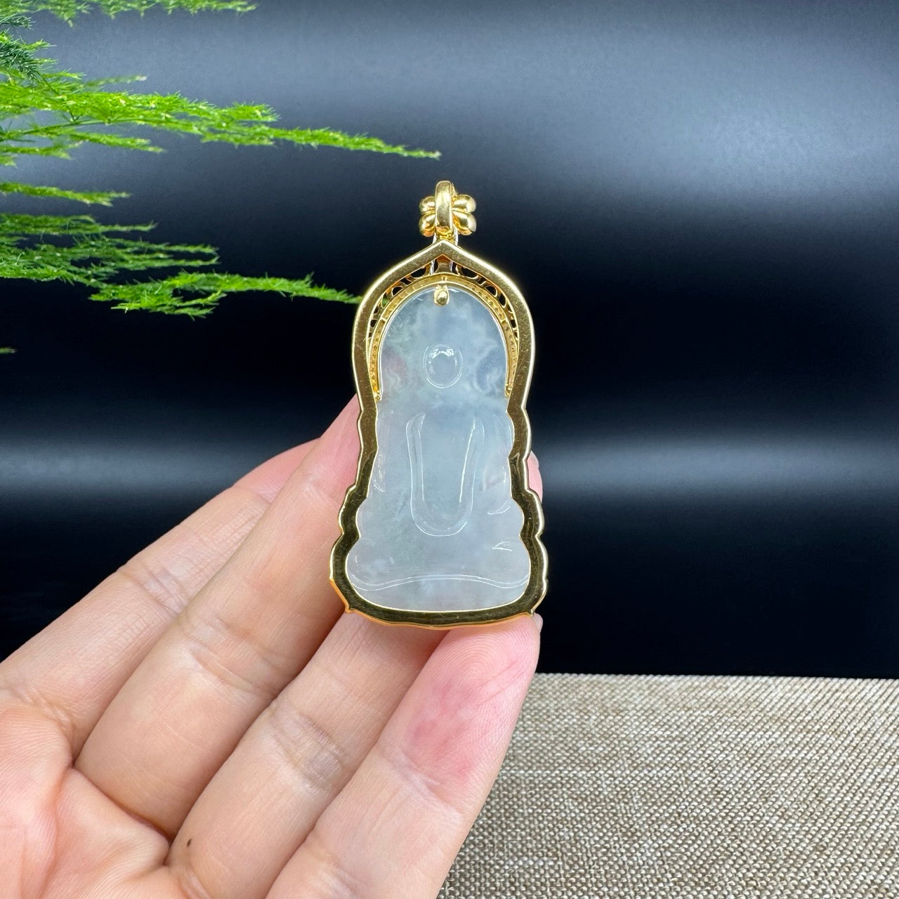 RealJade® 18K Yellow Gold Genuine Luxury Icy Jade Guanyin Pendant Necklace With Diamonds