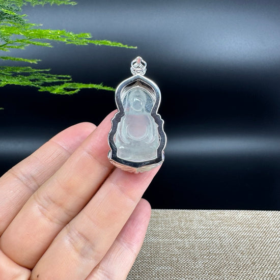 High-end 18K White&Yellow Gold Burmese Icy Jadeite Jade Guanyin Pendant with Diamond
