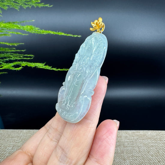 RealJadeCo. 18K Yellow Gold & Genuine Ice Jadeite Thousand-Hand Guanyin Pendant Necklace