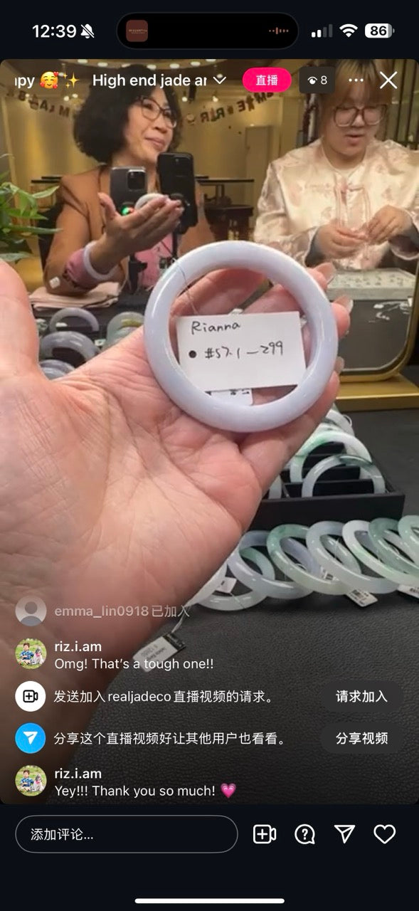 "Live" Light Lavender Jadeite Jade Half Round Bangle (11/22/25)