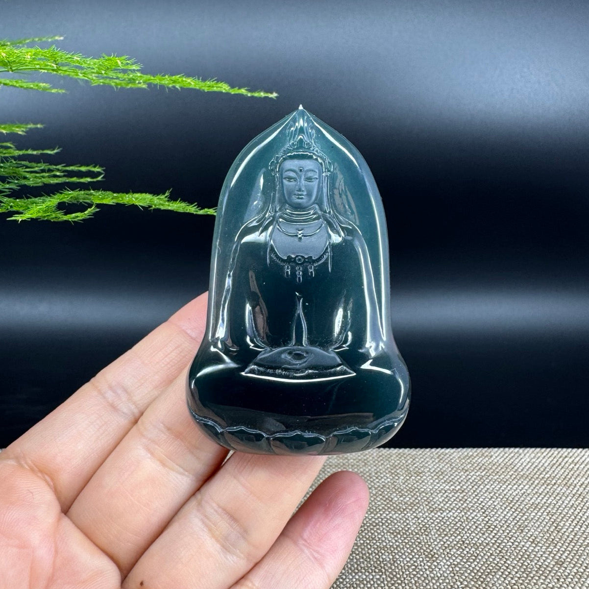 RealJade® Co. High Natural Guatemalan Blue Jadeite Jade GuanYin Pendant