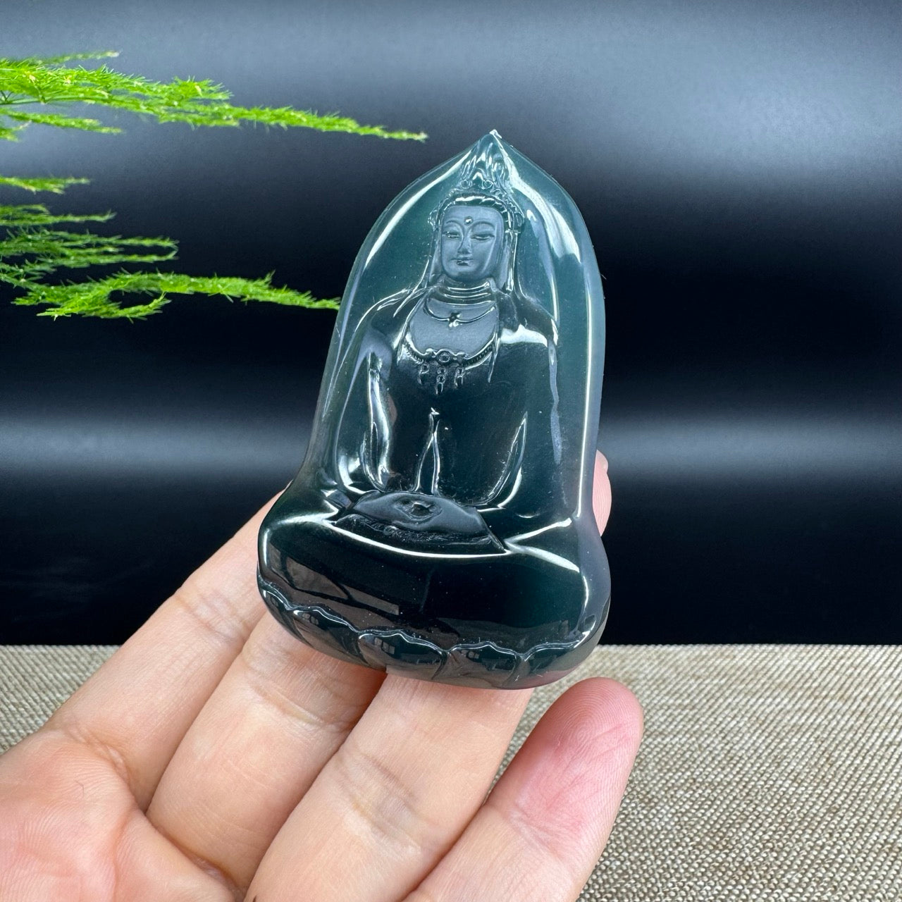 RealJade® Co. High Natural Guatemalan Blue Jadeite Jade GuanYin Pendant