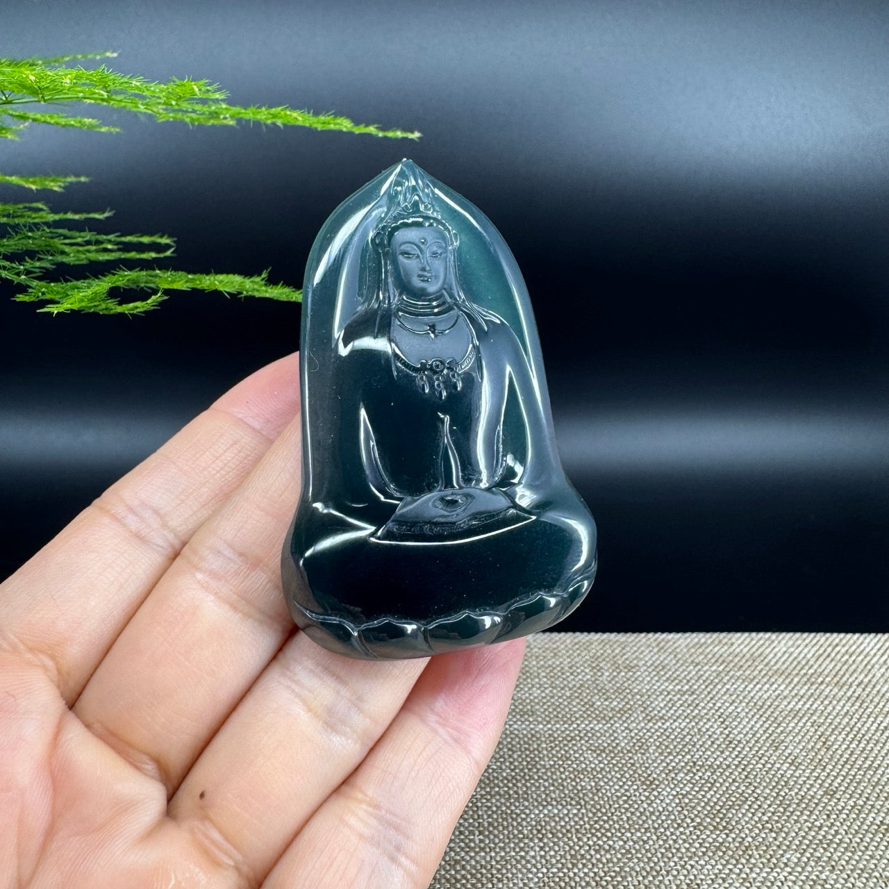 RealJade® Co. High Natural Guatemalan Blue Jadeite Jade GuanYin Pendant