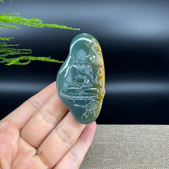 RealJade® Co. High Natural Guatemalan Blue Jadeite Jade GuanYin Pendant