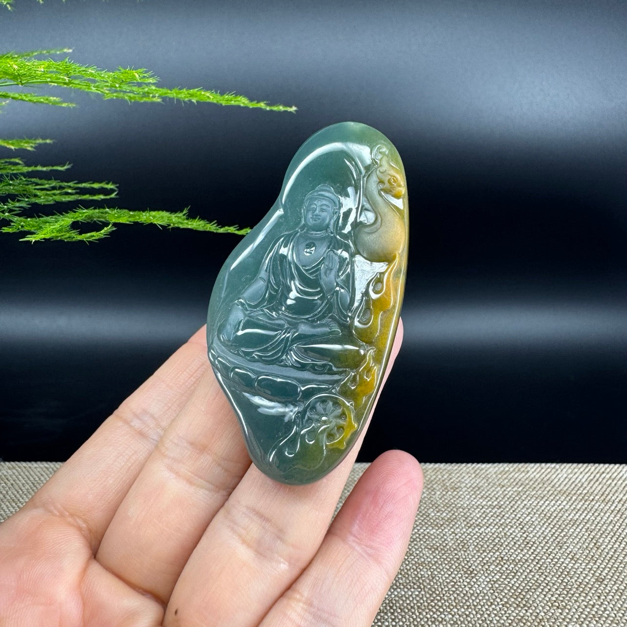 RealJade® Co. High Natural Guatemalan Blue Jadeite Jade GuanYin Pendant