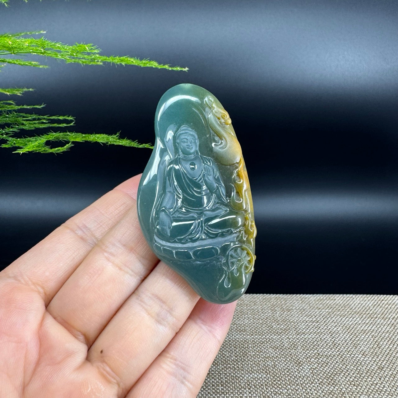 RealJade® Co. High Natural Guatemalan Blue Jadeite Jade GuanYin Pendant
