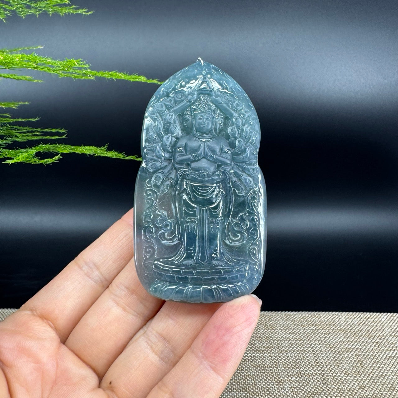 RealJade® Co. High Natural Guatemalan Blue Jadeite Jade Thousand armed Guanyin Pendant
