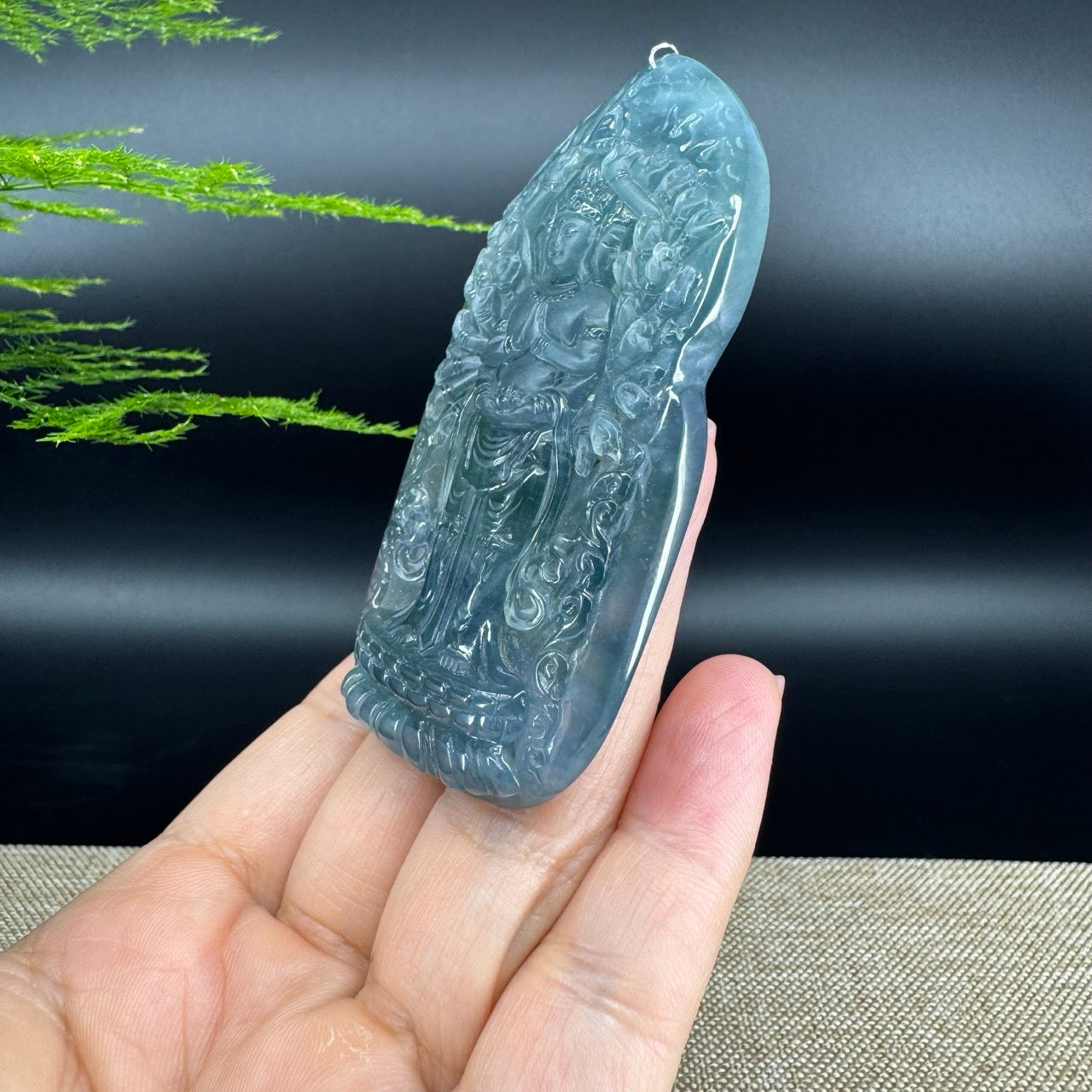 RealJade® Co. High Natural Guatemalan Blue Jadeite Jade Thousand armed Guanyin Pendant