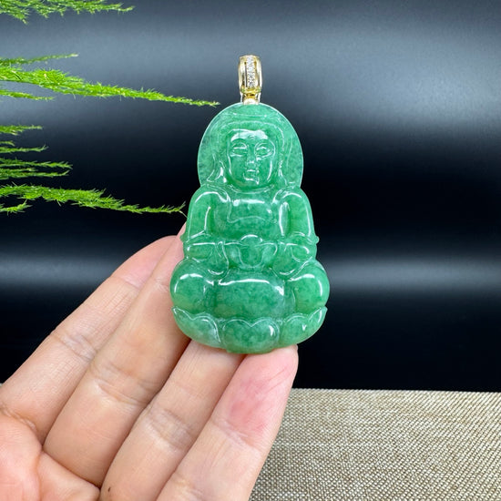 RealJade® 18K Yellow Gold Genuine Green Jade Guanyin Pendant