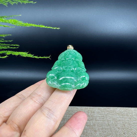 RealJade® 18K Yellow Gold Genuine Green Jade Guanyin Pendant