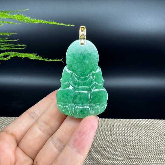 RealJade® 18K Yellow Gold Genuine Green Jade Guanyin Pendant