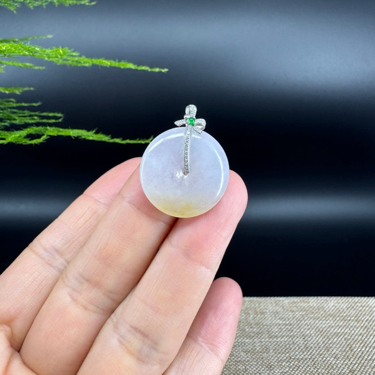 "Good Luck Button" Yellow Jadeite Jade Lucky KouKou Pendant With 18K White Gold Bail