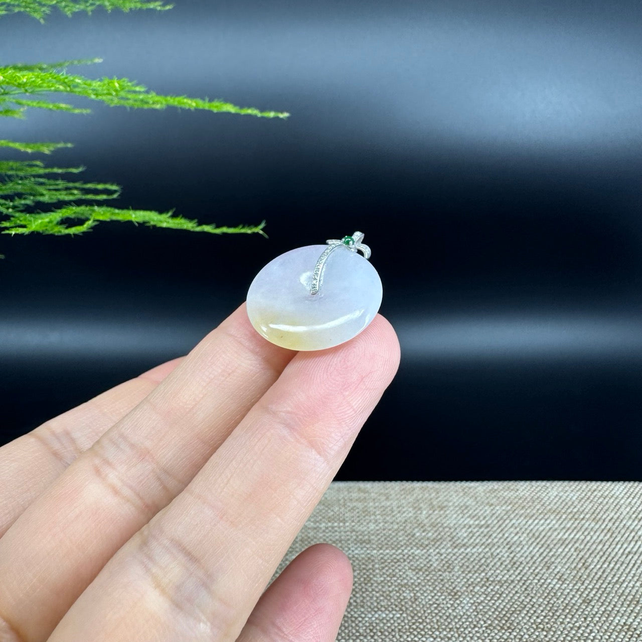 "Good Luck Button" Yellow Jadeite Jade Lucky KouKou Pendant With 18K White Gold Bail