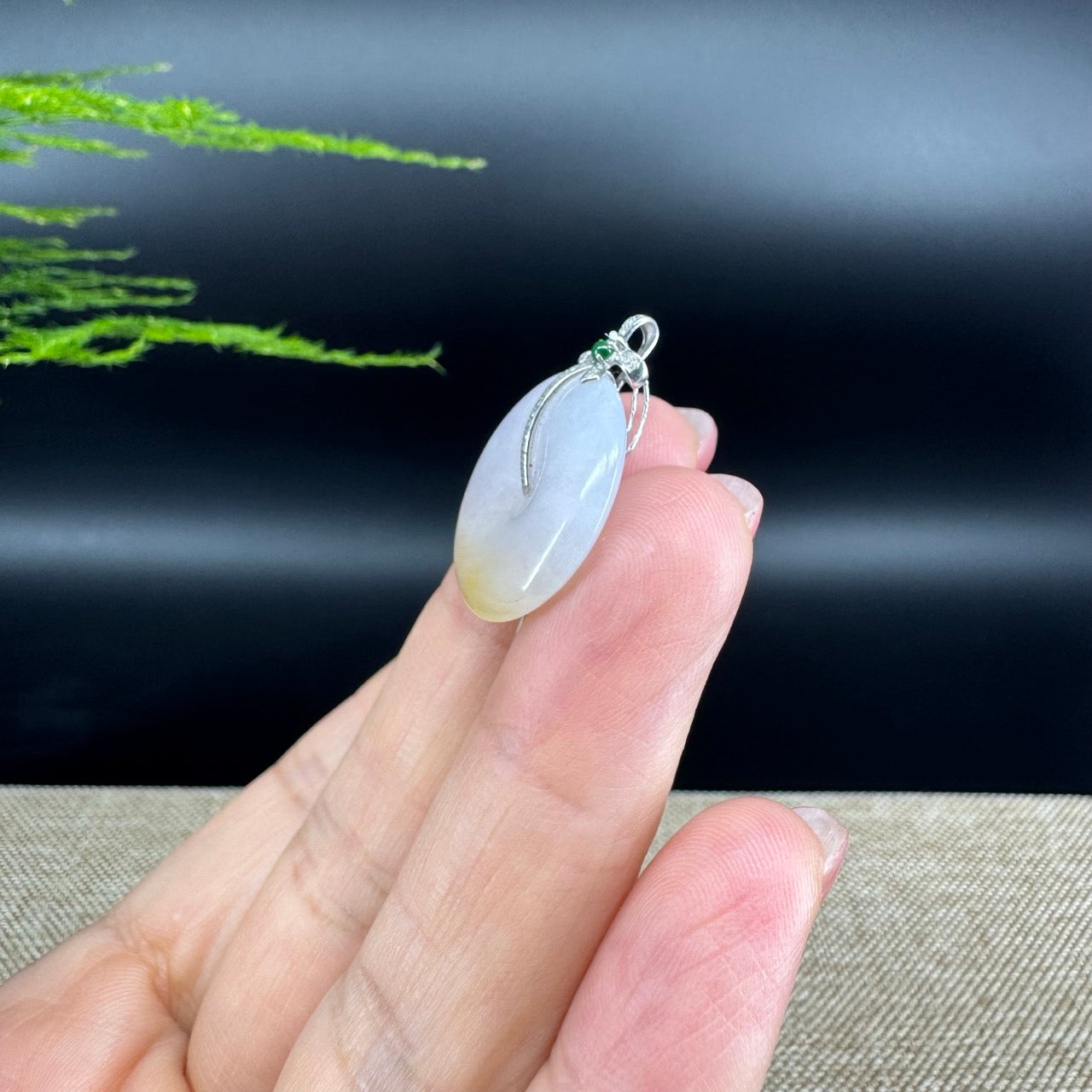 "Good Luck Button" Yellow Jadeite Jade Lucky KouKou Pendant With 18K White Gold Bail