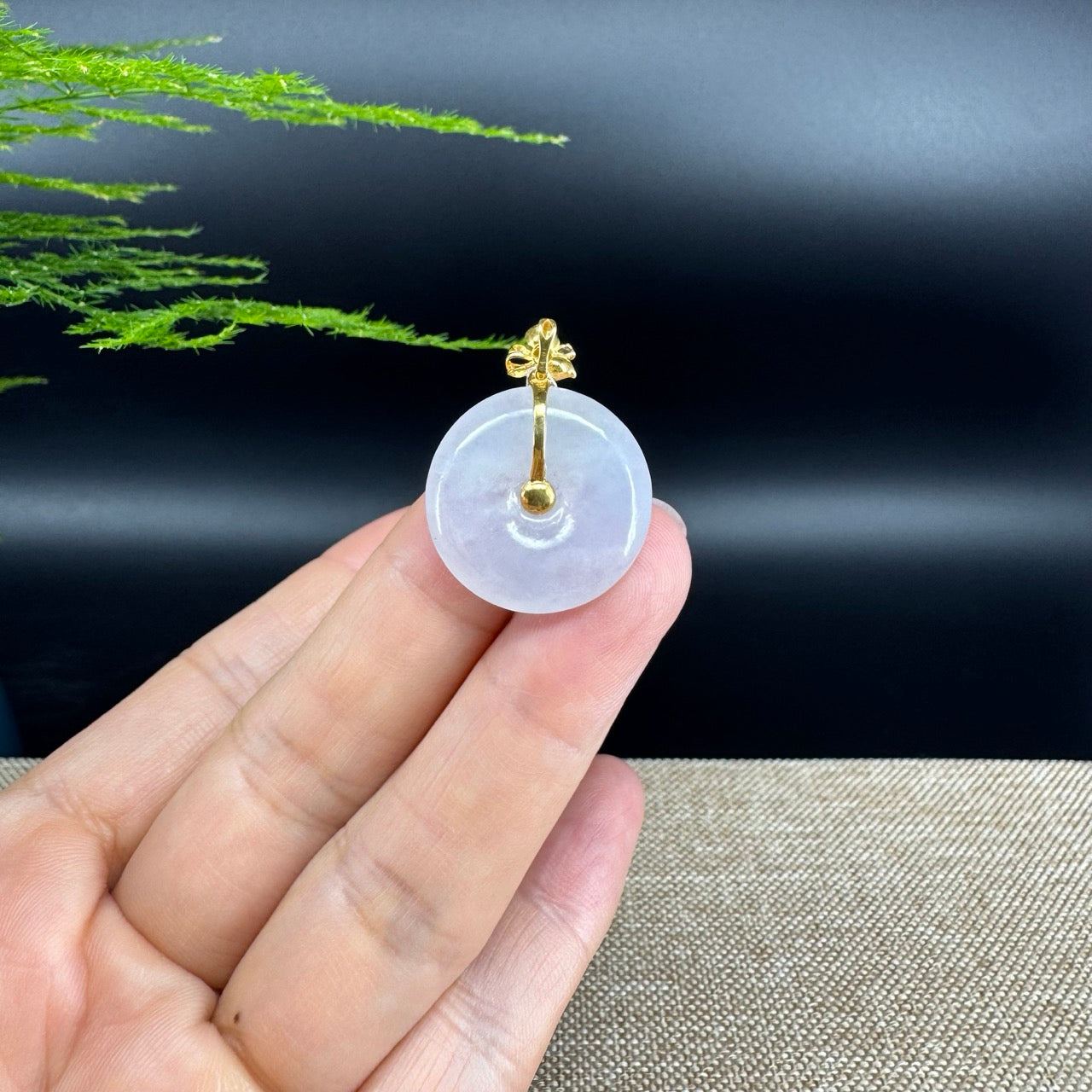 "Good Luck Button" Ice Jadeite Jade Lucky KouKou Pendant With 18K Yellow Gold  Bail