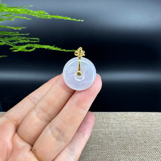 "Good Luck Button" Ice Jadeite Jade Lucky KouKou Pendant With 18K Yellow Gold  Bail