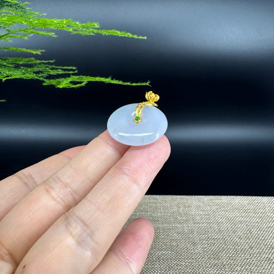 "Good Luck Button" Lavender Jadeite Jade Lucky KouKou Pendant With 18K Yellow Gold  Bail