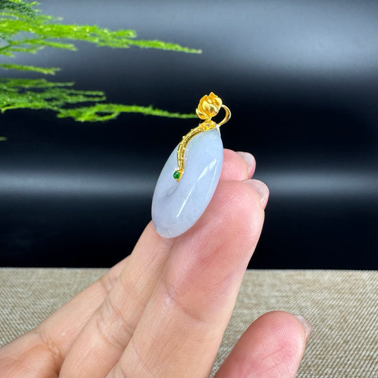 "Good Luck Button" Lavender Jadeite Jade Lucky KouKou Pendant With 18K Yellow Gold  Bail