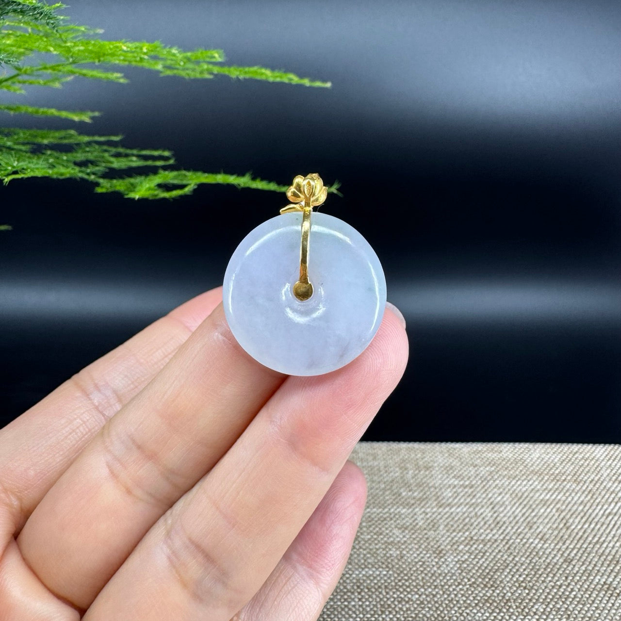 "Good Luck Button" Lavender Jadeite Jade Lucky KouKou Pendant With 18K Yellow Gold  Bail