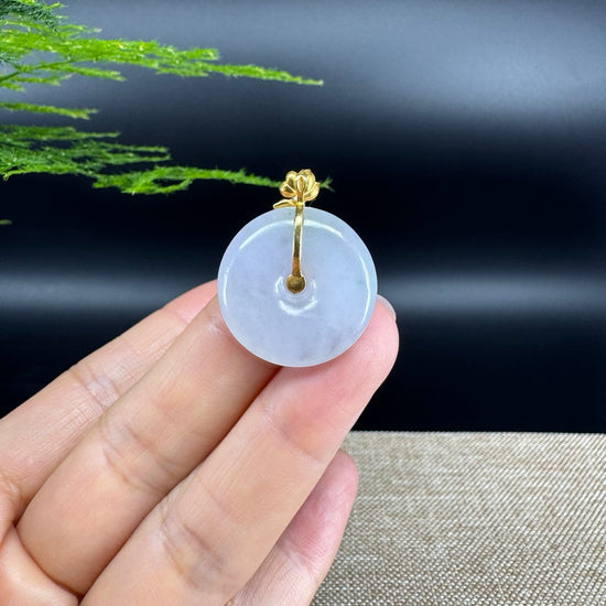 "Good Luck Button" Lavender Jadeite Jade Lucky KouKou Pendant With 18K Yellow Gold  Bail