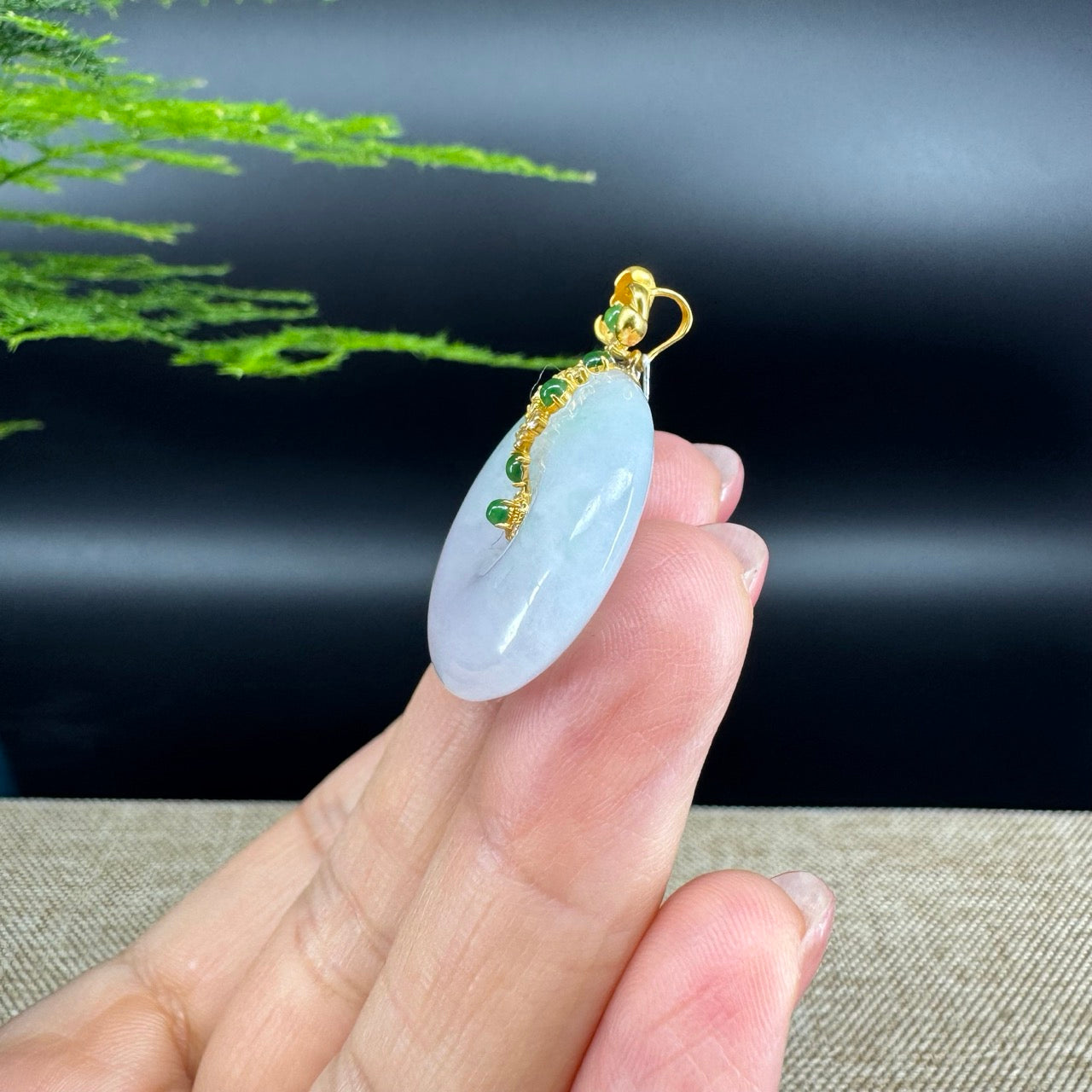 "Good Luck Button" Lavender Jadeite Jade Lucky KouKou Pendant With 18K Yellow Gold  Bail
