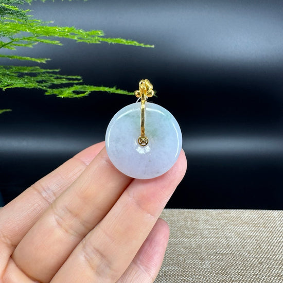 "Good Luck Button" Lavender Jadeite Jade Lucky KouKou Pendant With 18K Yellow Gold  Bail