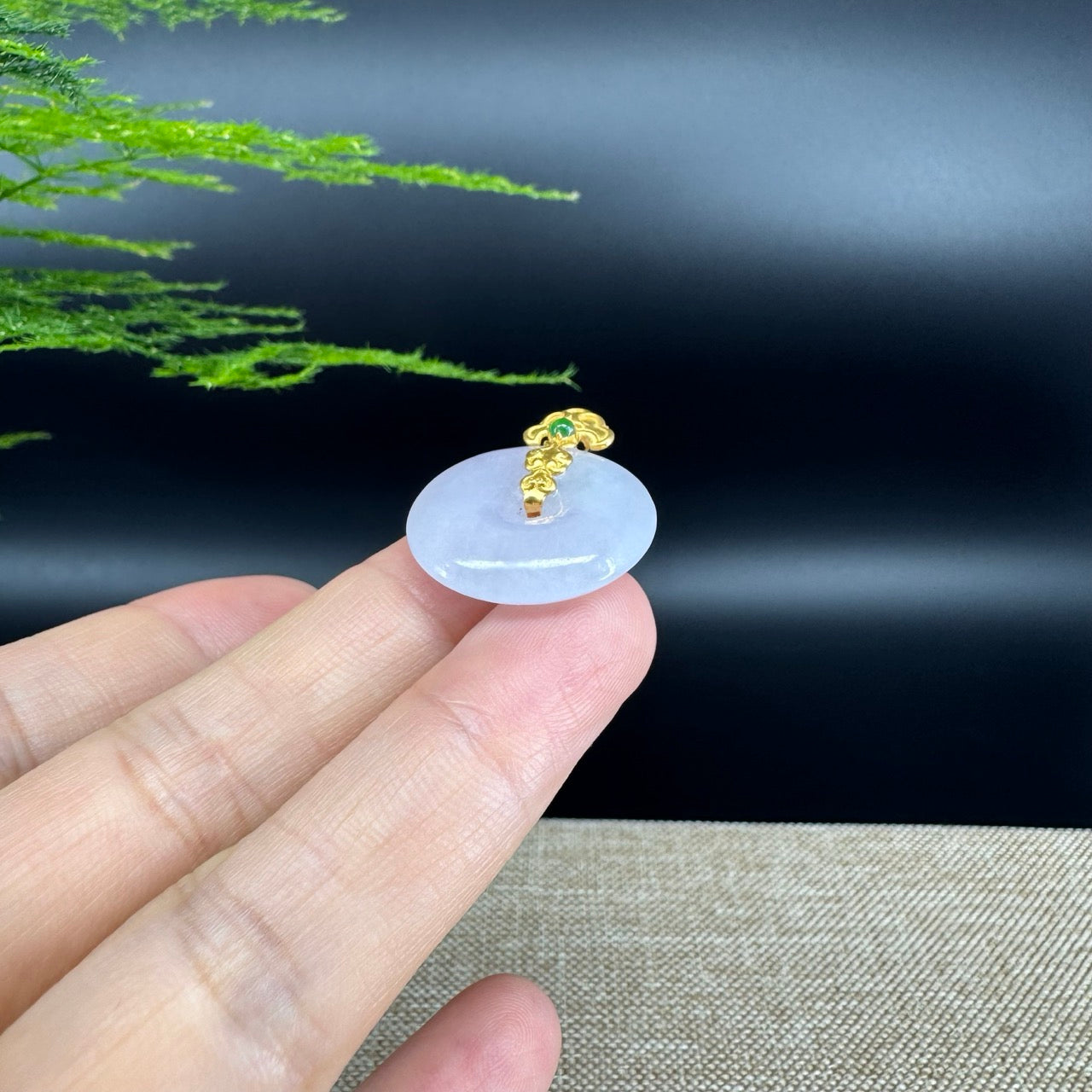 "Good Luck Button" Lavender Jadeite Jade Lucky KouKou Pendant With 18K Yellow Gold  Bail