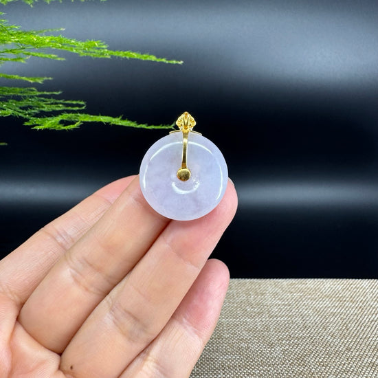 "Good Luck Button" Lavender Jadeite Jade Lucky KouKou Pendant With 18K Yellow Gold  Bail