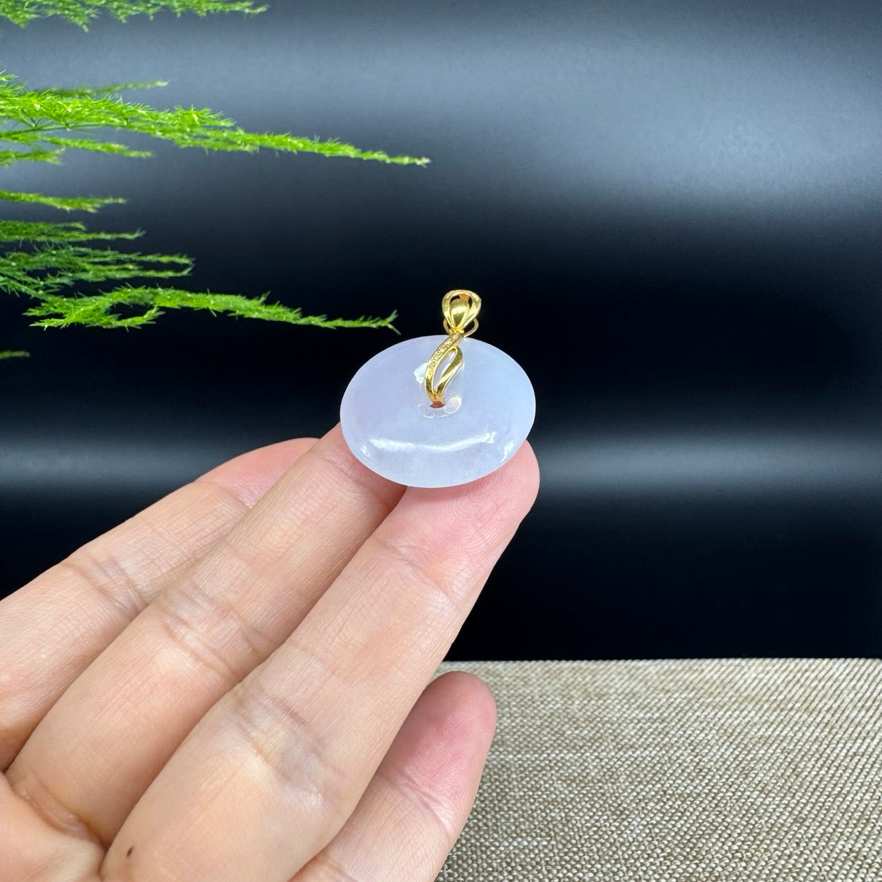 "Good Luck Button" Lavender Jadeite Jade Lucky KouKou Pendant With 18K Rose Gold Diamond Bail