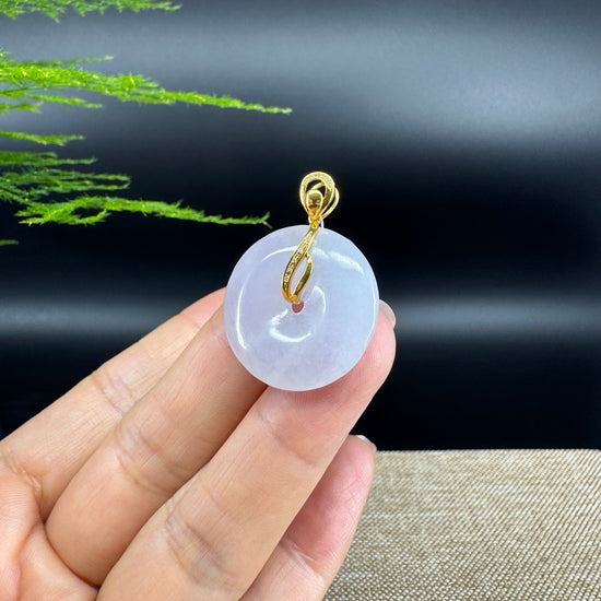 "Good Luck Button" Lavender Jadeite Jade Lucky KouKou Pendant With 18K Rose Gold Diamond Bail