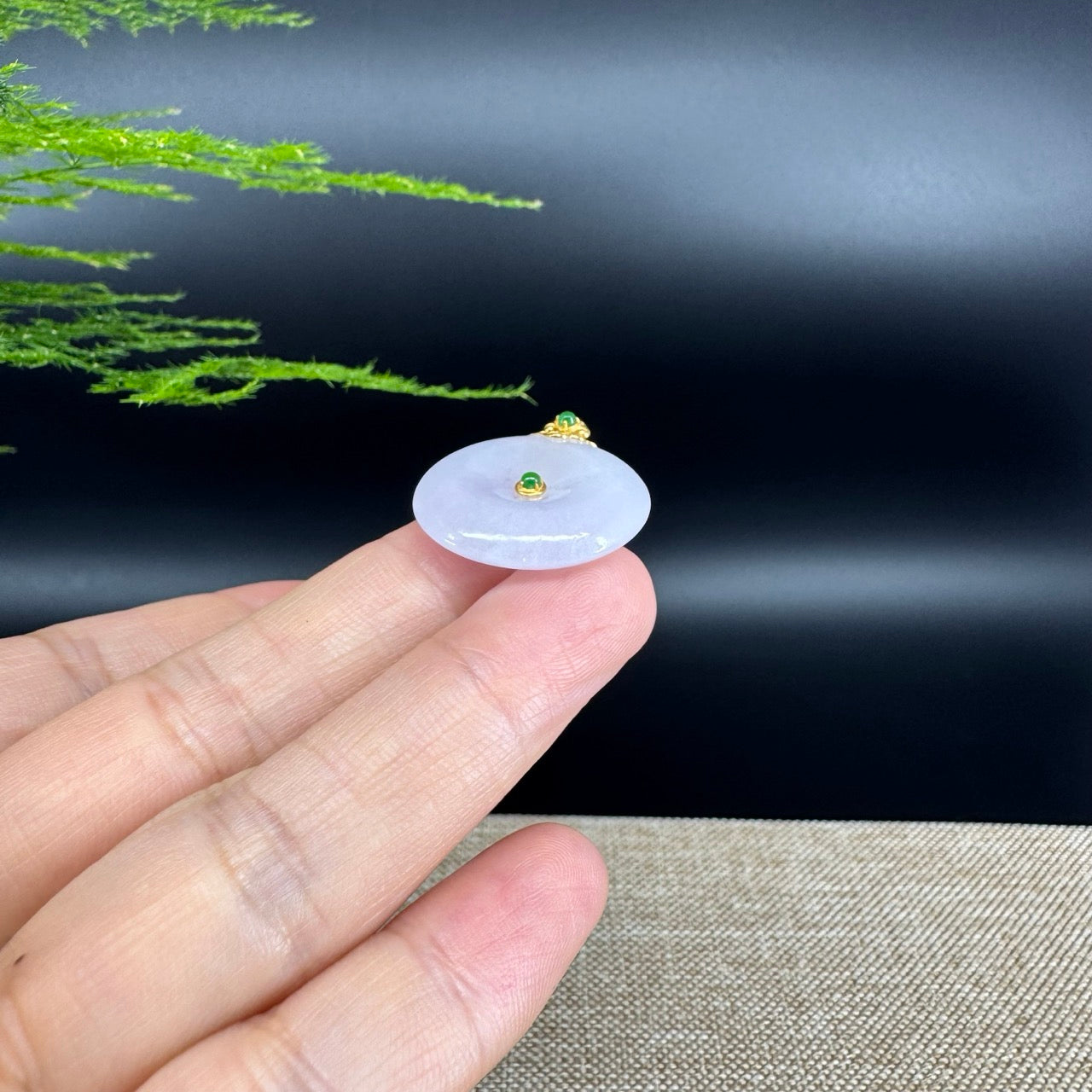 "Good Luck Button" Lavender Jadeite Jade Lucky KouKou Pendant With 18K Yellow Gold  Bail