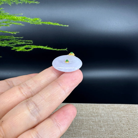 "Good Luck Button" Lavender Jadeite Jade Lucky KouKou Pendant With 18K Yellow Gold  Bail