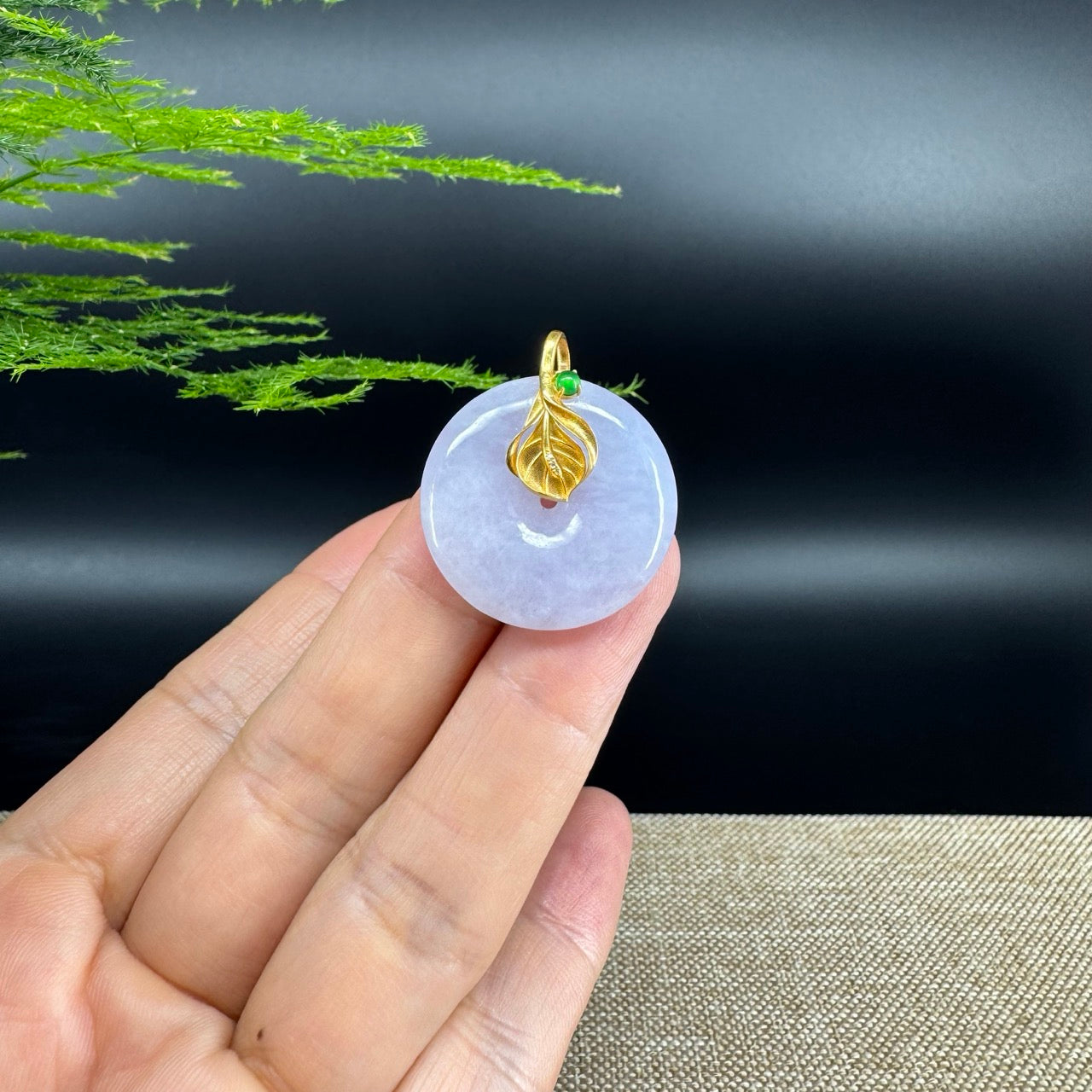 "Good Luck Button" Lavender Jadeite Jade Lucky KouKou Pendant With 18K Yellow Gold Bail