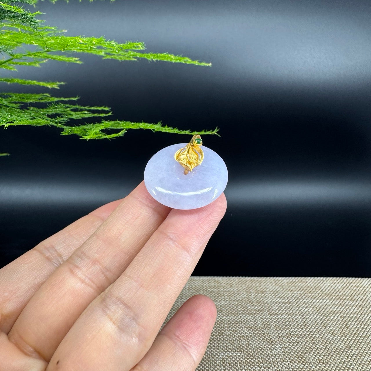 "Good Luck Button" Lavender Jadeite Jade Lucky KouKou Pendant With 18K Yellow Gold Bail