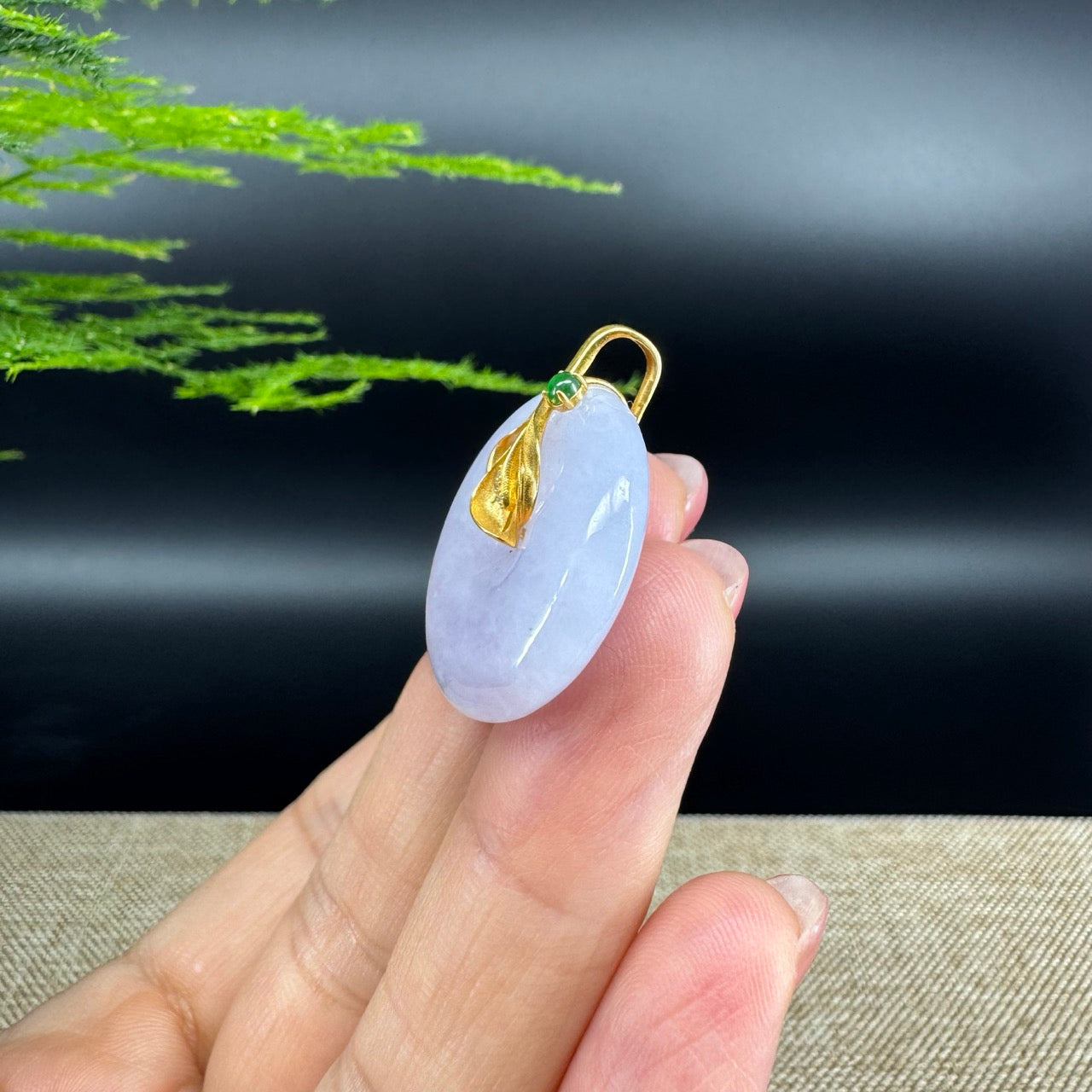 "Good Luck Button" Lavender Jadeite Jade Lucky KouKou Pendant With 18K Yellow Gold Bail