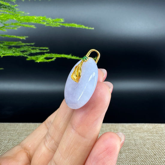"Good Luck Button" Lavender Jadeite Jade Lucky KouKou Pendant With 18K Yellow Gold Bail