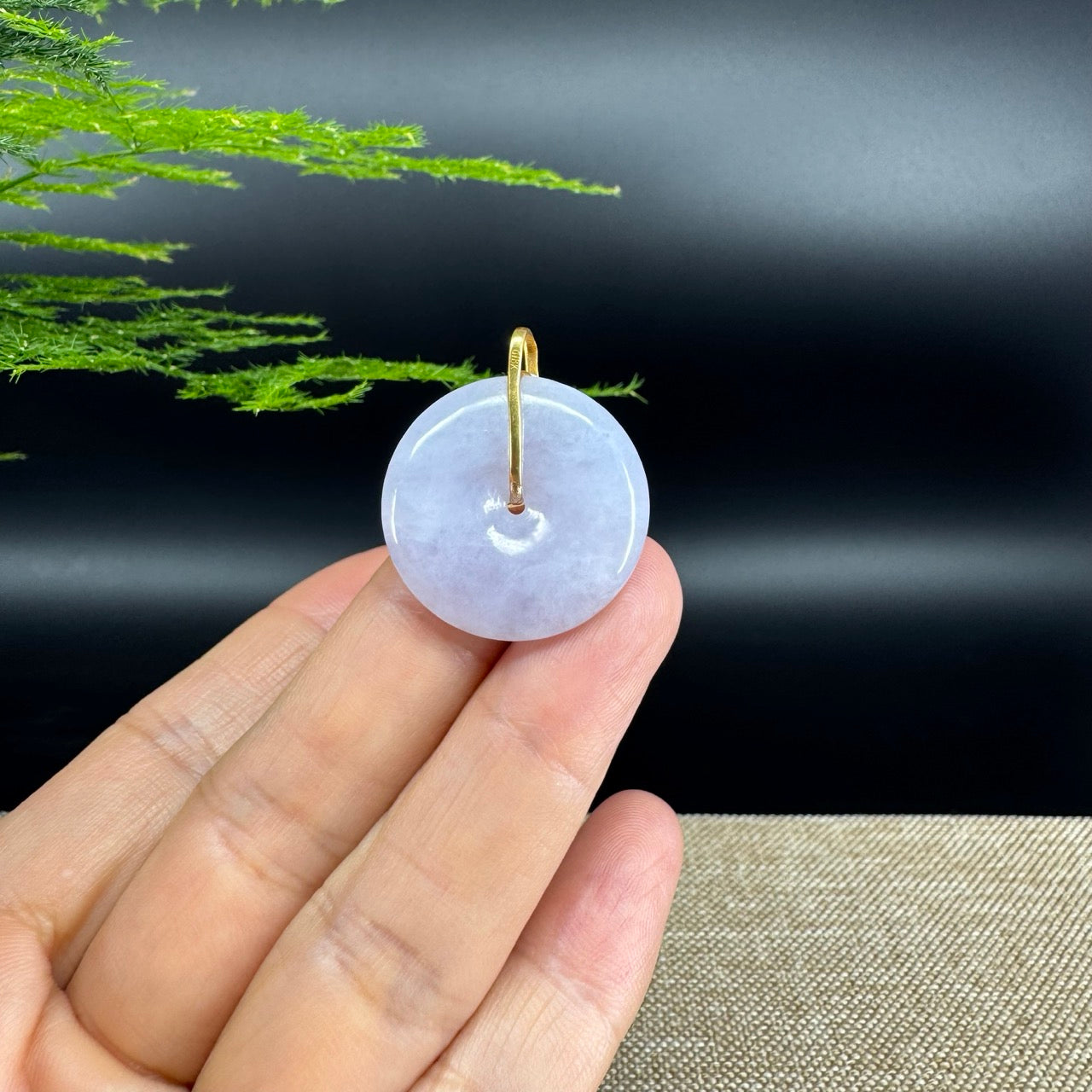 "Good Luck Button" Lavender Jadeite Jade Lucky KouKou Pendant With 18K Yellow Gold Bail