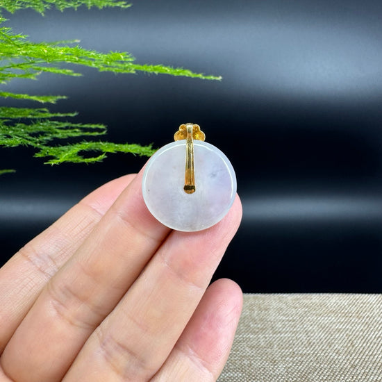 "Good Luck Button" Icy Jadeite Jade Lucky KouKou Pendant With 18K Yellow Gold Bail