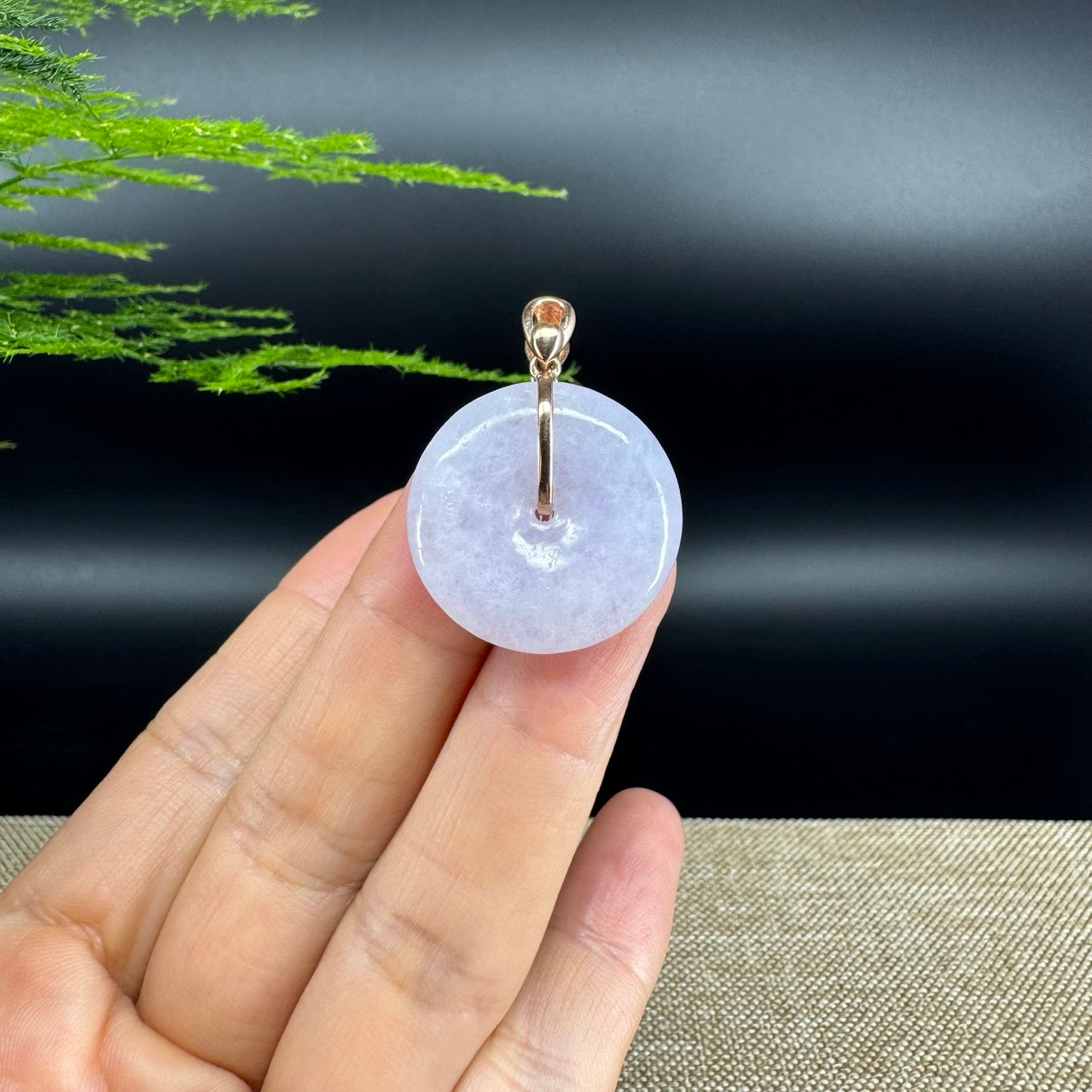 "Good Luck Button" Lavender Jadeite Jade Lucky KouKou Pendant With 18K Rose Gold Bail
