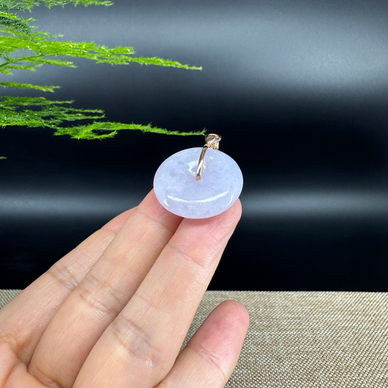 "Good Luck Button" Lavender Jadeite Jade Lucky KouKou Pendant With 18K Rose Gold Bail