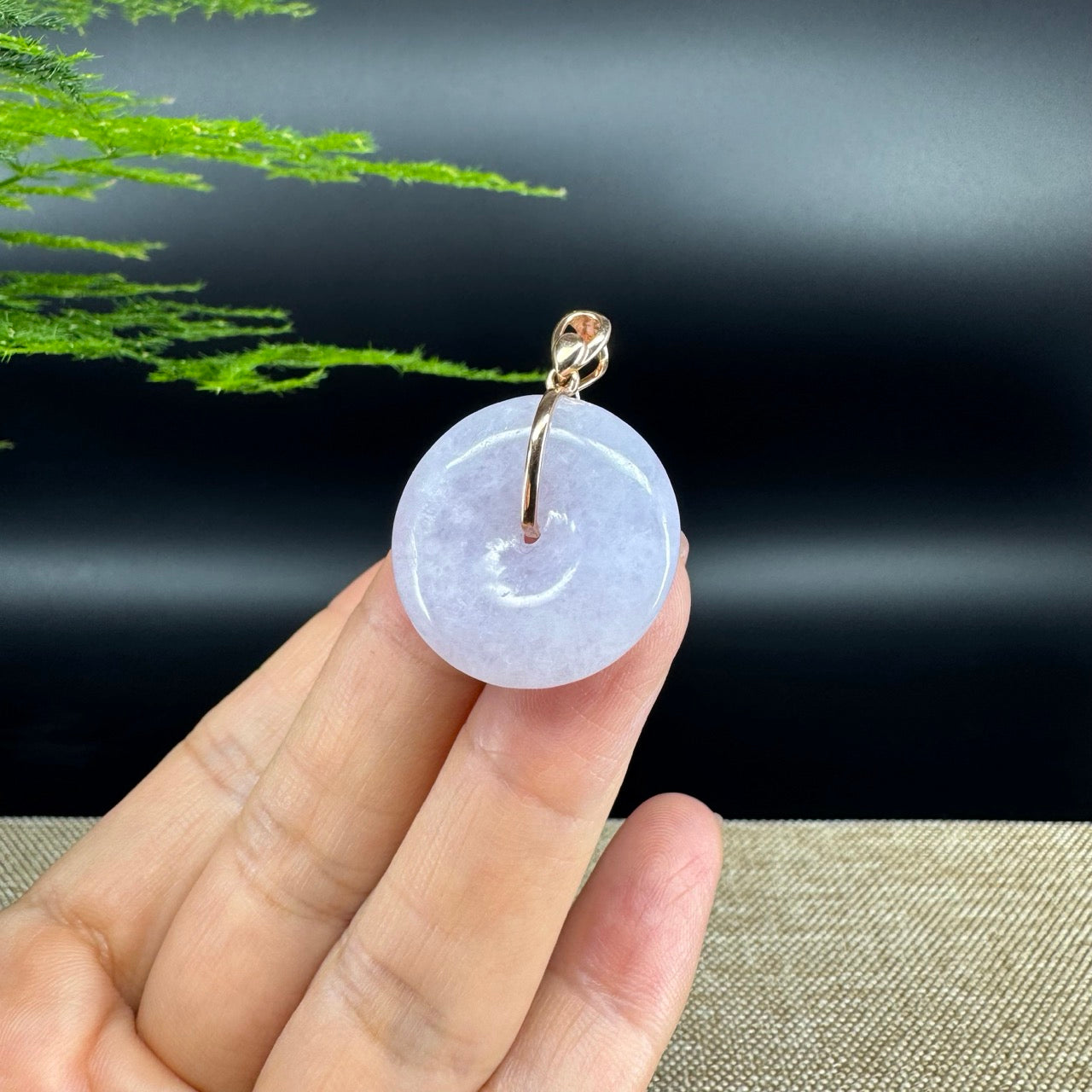 "Good Luck Button" Lavender Jadeite Jade Lucky KouKou Pendant With 18K Rose Gold Bail