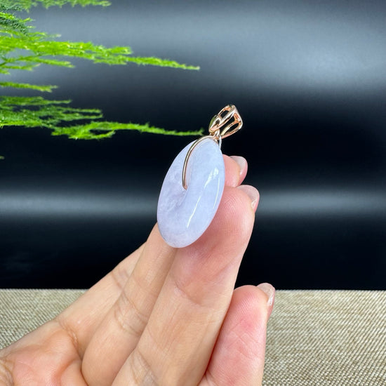 "Good Luck Button" Lavender Jadeite Jade Lucky KouKou Pendant With 18K Rose Gold Bail