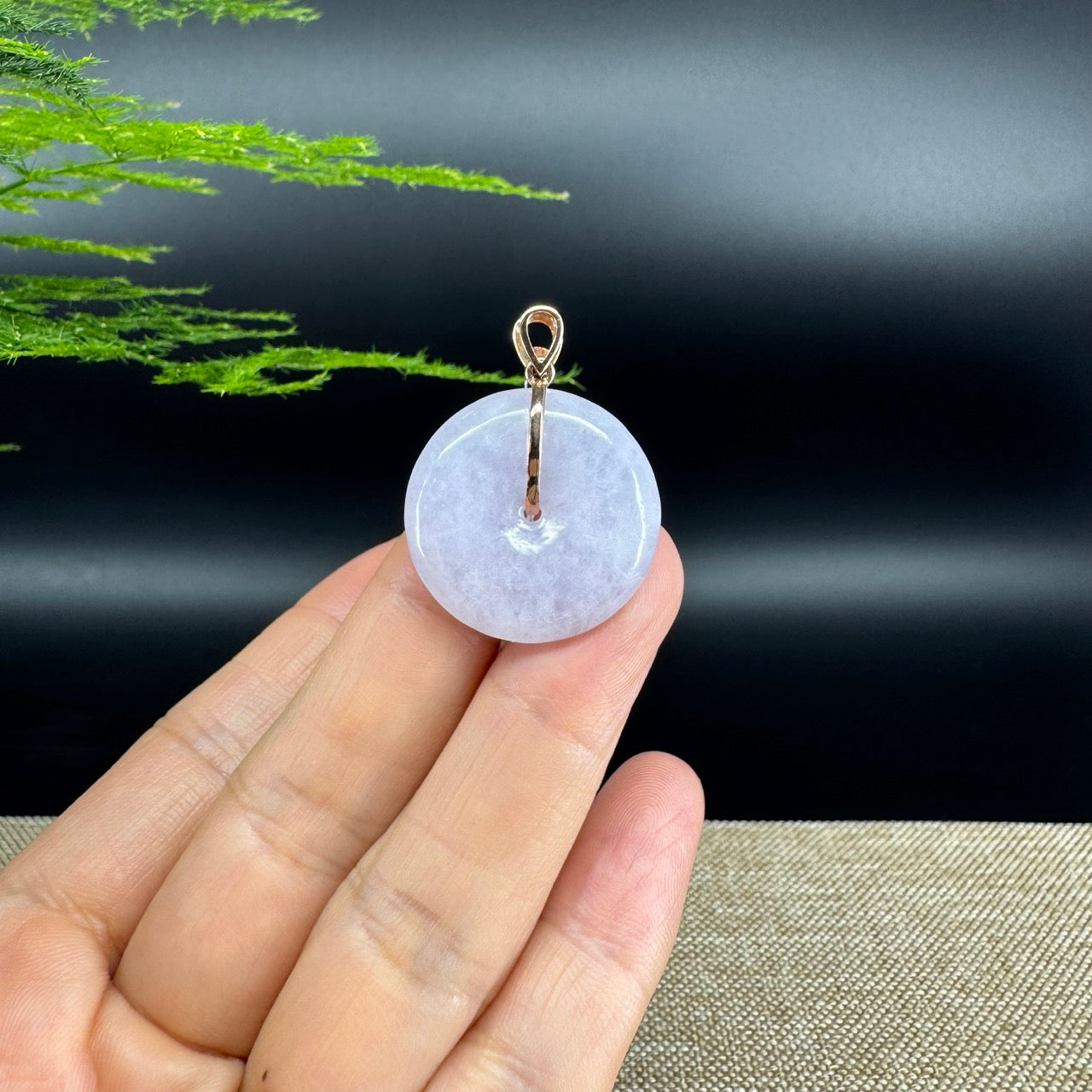 "Good Luck Button" Lavender Jadeite Jade Lucky KouKou Pendant With 18K Rose Gold Bail