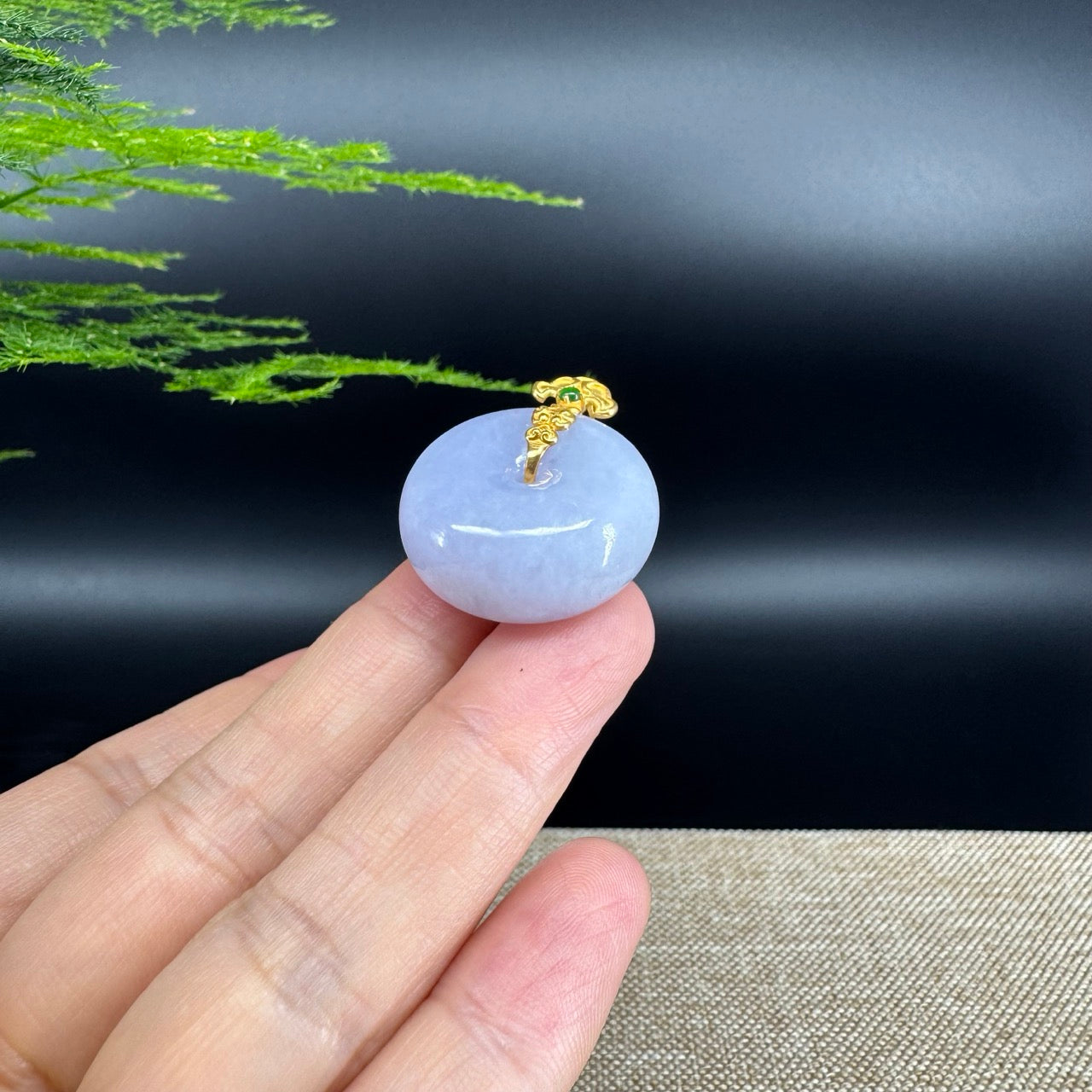 "Good Luck Button" Lavender Jadeite Jade Lucky KouKou Pendant With 18K Yellow Gold Bail