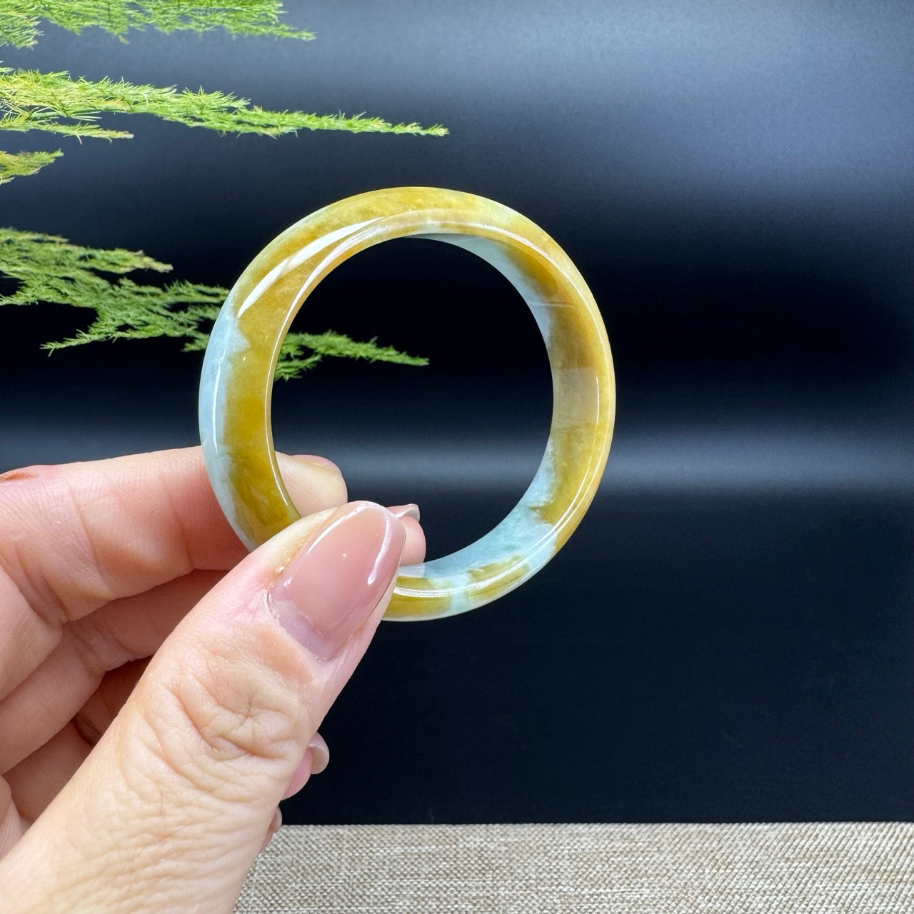 Genuine Burmese Yellow Green Jade Jadeite Bangle Bracelet ( 54*45.8mm )