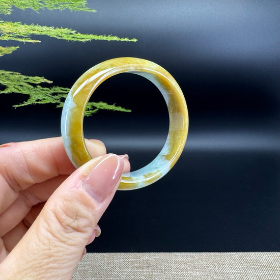 Genuine Burmese Yellow Green Jade Jadeite Bangle Bracelet ( 54*45.8mm )