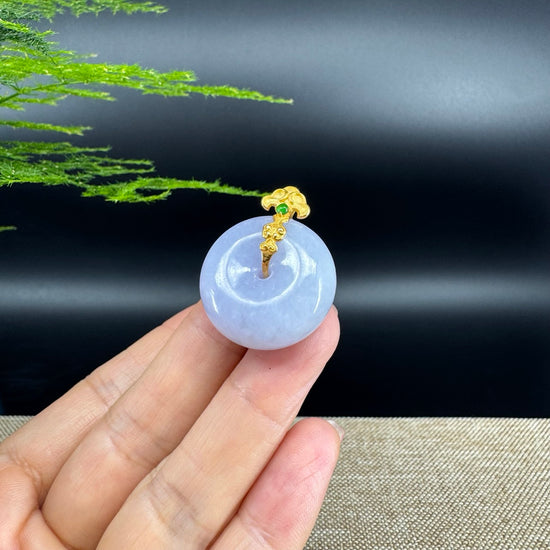 "Good Luck Button" Lavender Jadeite Jade Lucky KouKou Pendant With 18K Yellow Gold Bail