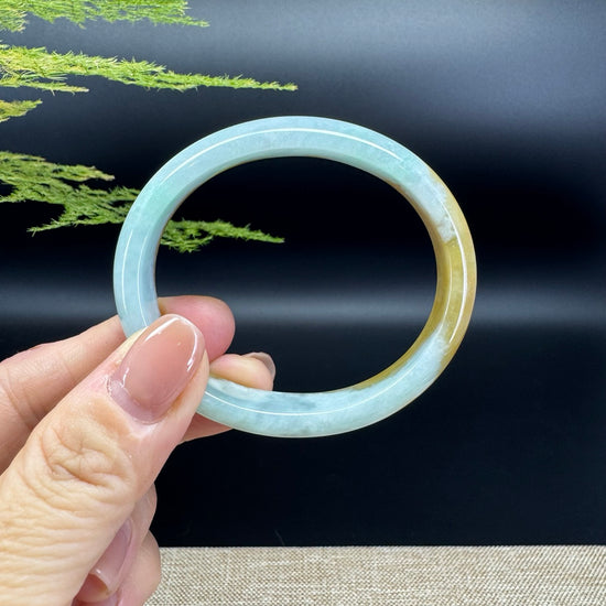 Genuine Burmese Yellow Green Jade Jadeite Bangle Bracelet ( 54*45.8mm )