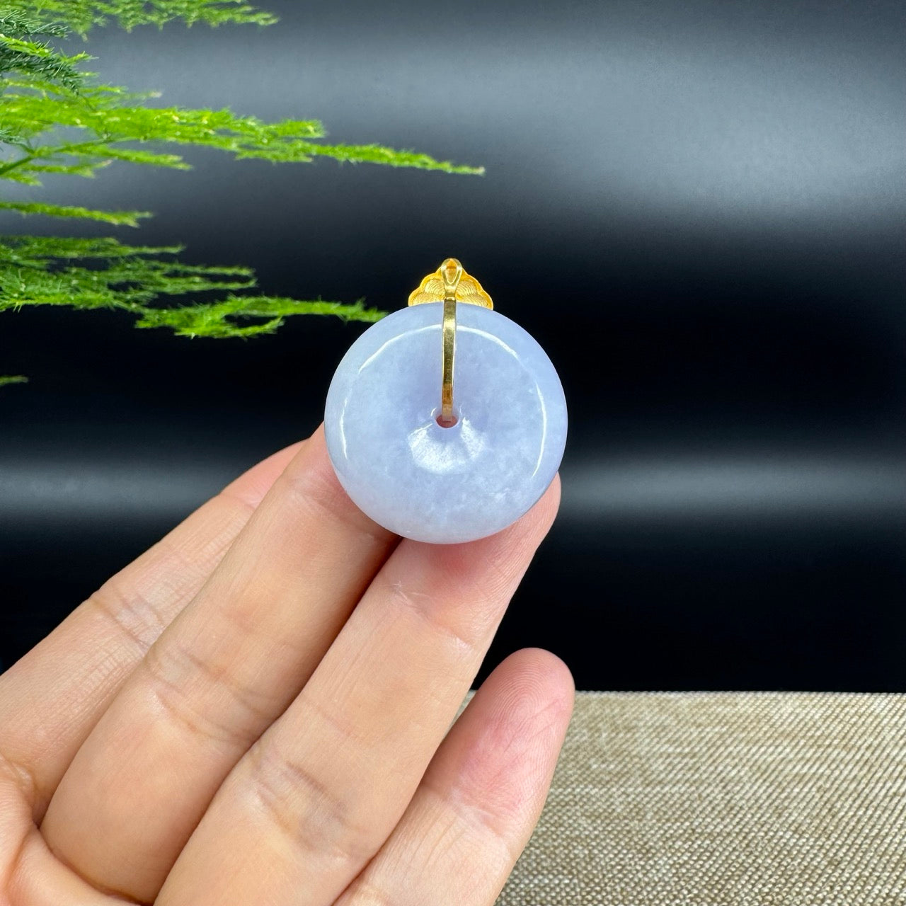 "Good Luck Button" Lavender Jadeite Jade Lucky KouKou Pendant With 18K Yellow Gold Bail