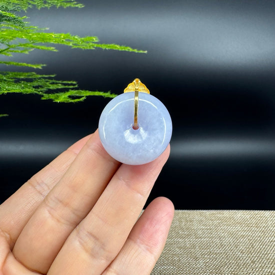 "Good Luck Button" Lavender Jadeite Jade Lucky KouKou Pendant With 18K Yellow Gold Bail